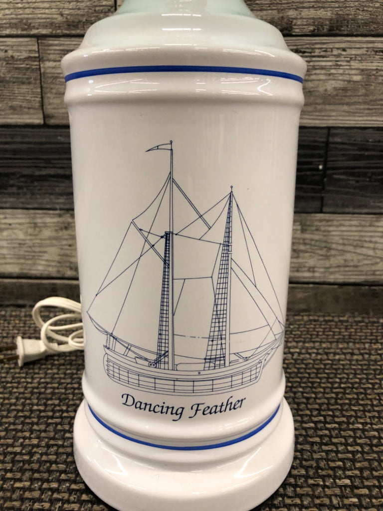 DANCING FEATHER SAILBOAT WHITE BASE W/WHITE SHADE.