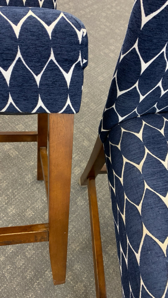 2 BLUE PETAL CHAIRS W/WOODEN LEGS.