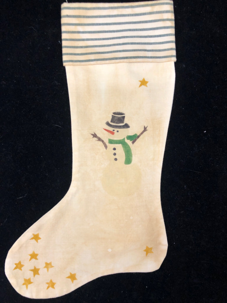 PRIMITIVE SNOWMAN STOCKING.
