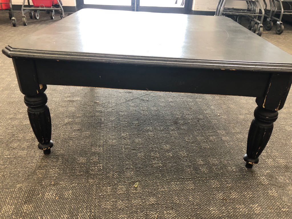 BLACK DISTRESSED LARGE COFFEE TABLE.
