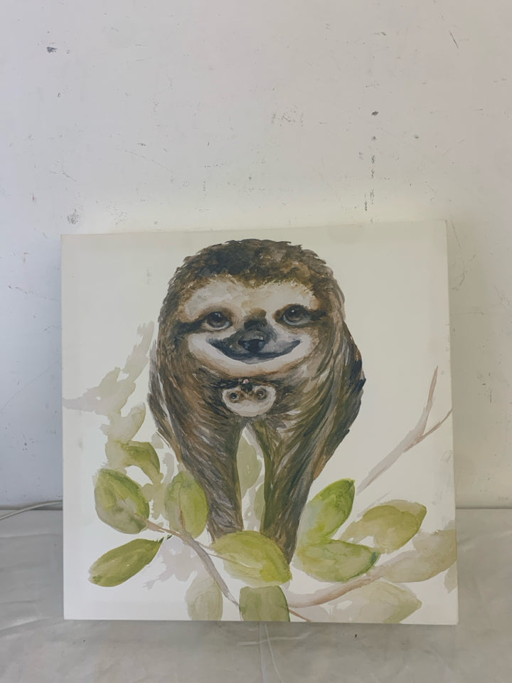 SLOTH W BABY CANVAS WALL ART.