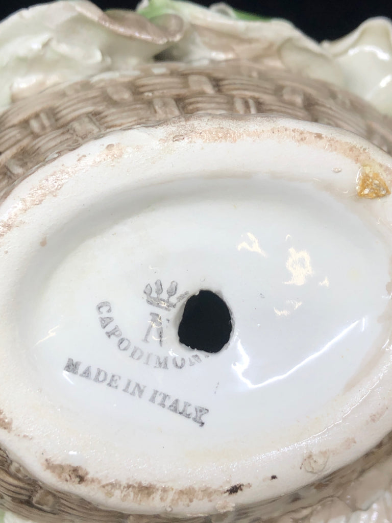 VTG CAPODIMONTE PORCELAIN YELLOW FLOWER BASKET.