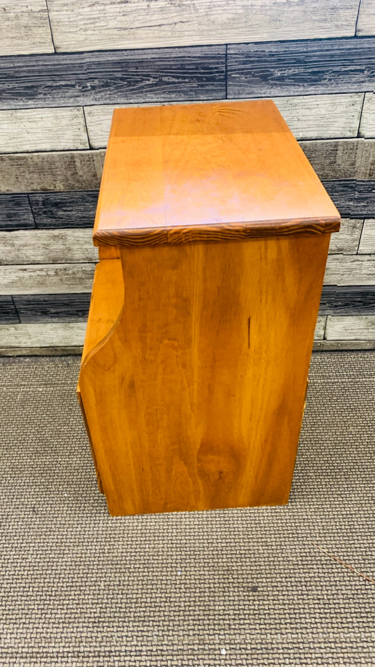 WOOD SIDE TABLE W SHELF AND DRAWER.