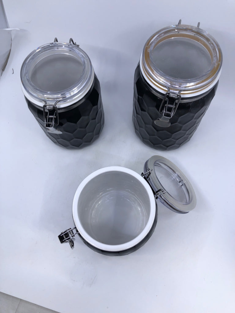 3 PC BLACK CANISTERS.