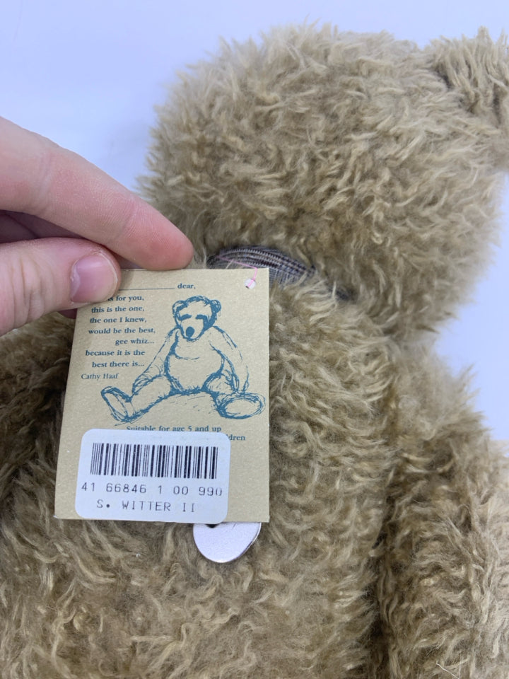 TAN BEAR MUSIC WINDUP W/ PLAID BOW.