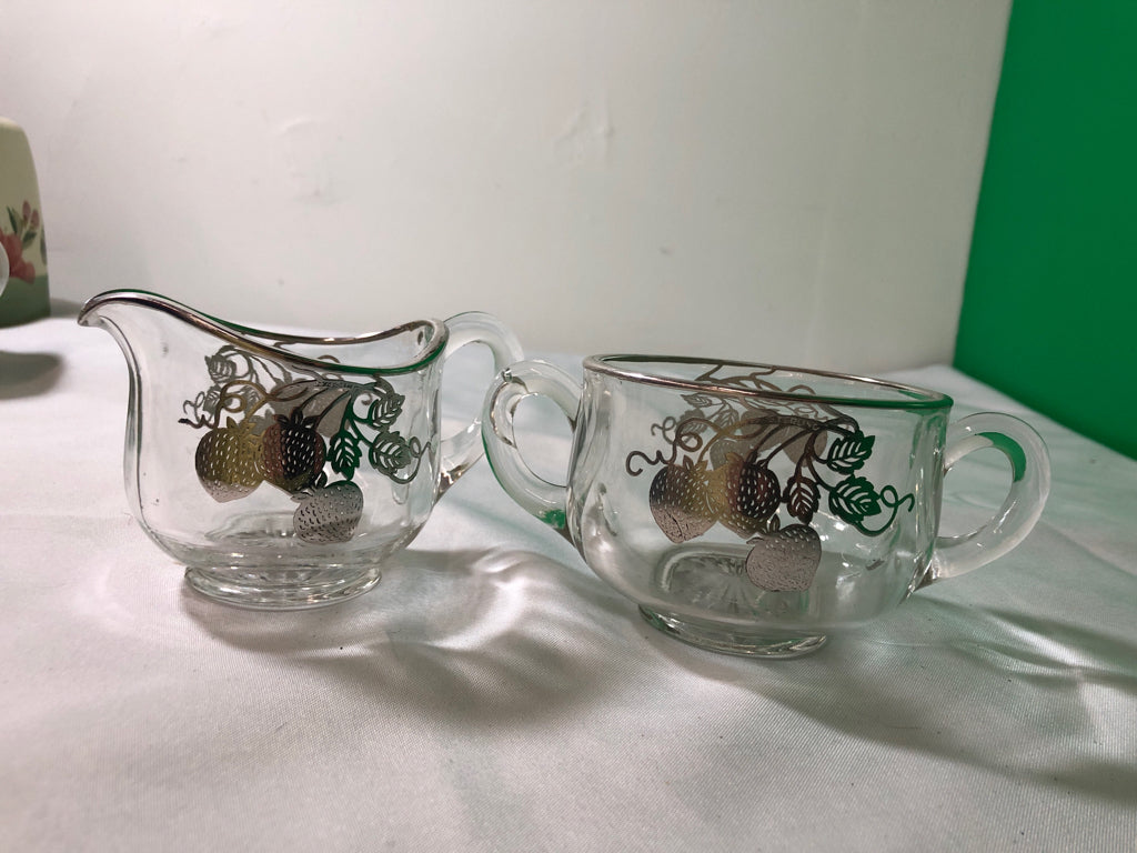 VTG SILVER STARWBERRY SUGAR AND CREAMER.