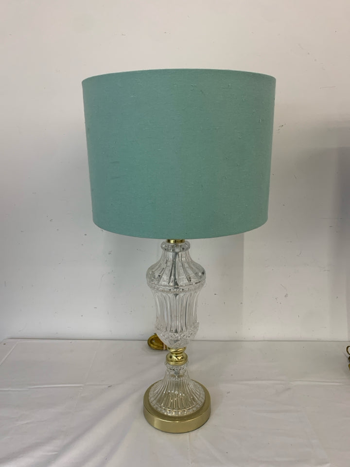 CRYSTAL BASE LAMP W TEAL SHADE.