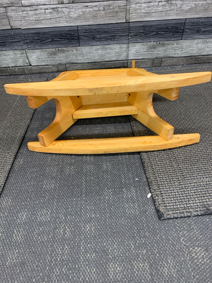 TAN WOODEN DECOR ROCKING HORSE.