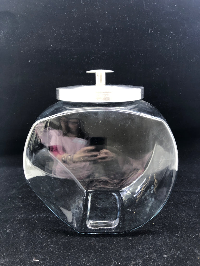 GLASS CONTAINER W/METAL LID.