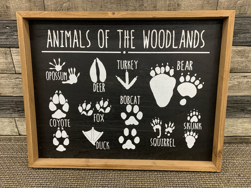"ANIMALS OF THE WOOD LANDS" WALL ART IN WOOD FRAME.