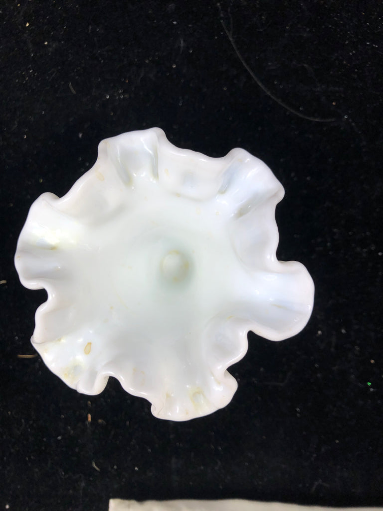 VTG HOBNAIL MILK GLASS WAVY EDGE VASE.