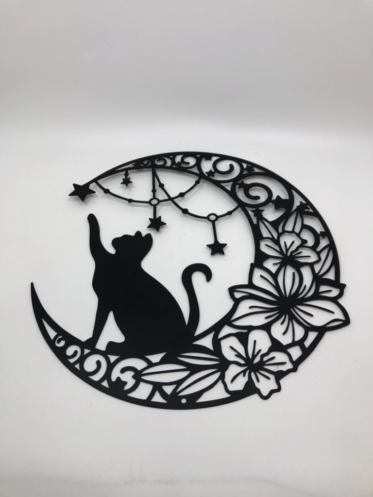 CAT AND STARS ON MOON SILHOUETTE.