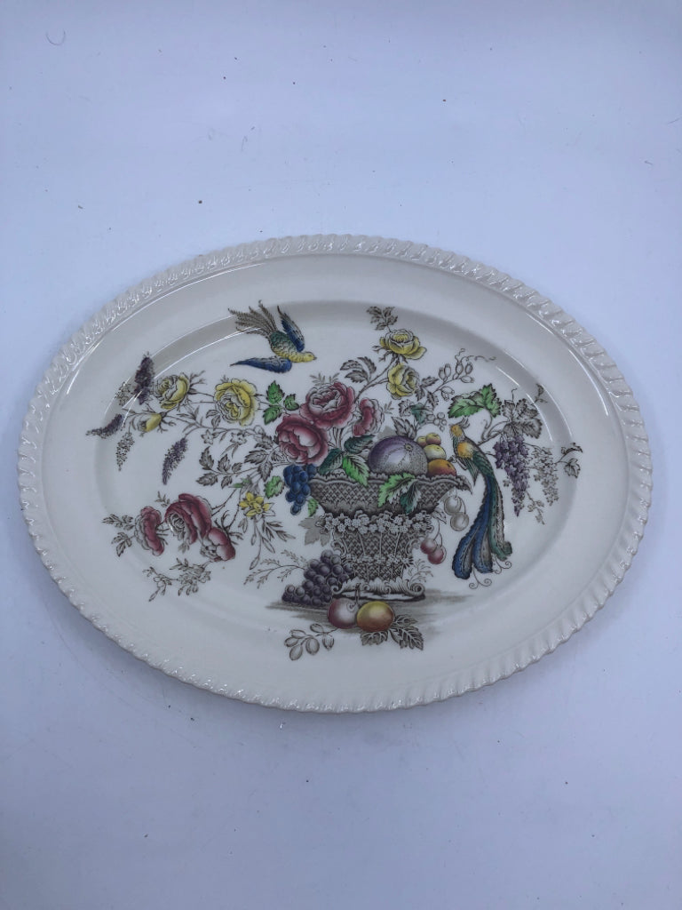 VTG OVAL PLATTER- FRUIT, FLOWERS, BIRDS OF PARADISE CENTERPIECE.
