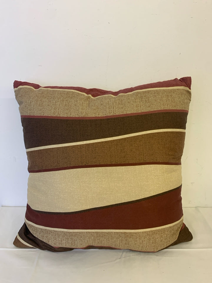 BROWN,CREAM,MAROON STRIPE SQUARE THROW PILLOW.