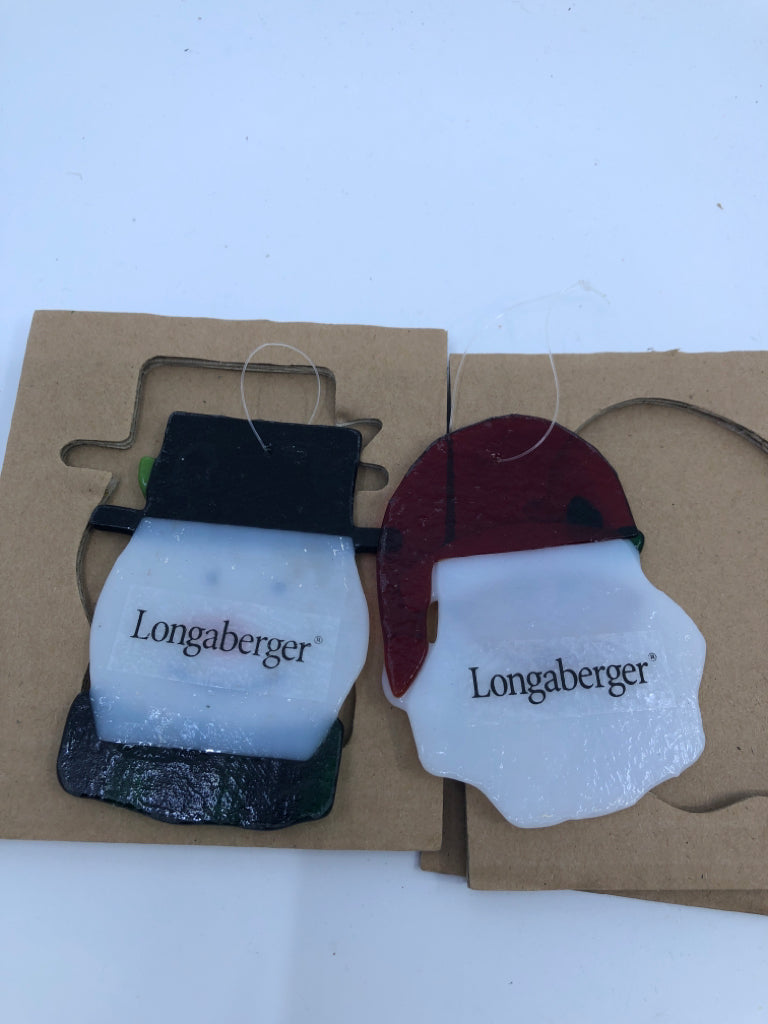NIB SANTA/SNOWMAN GLASS ORNAMENT SET LONGABERGER.