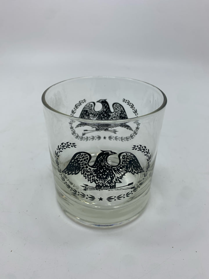 6PC VTG WHISKY GLASSES W/EAGLE DESIGN+ICE BUCKET W/LID.
