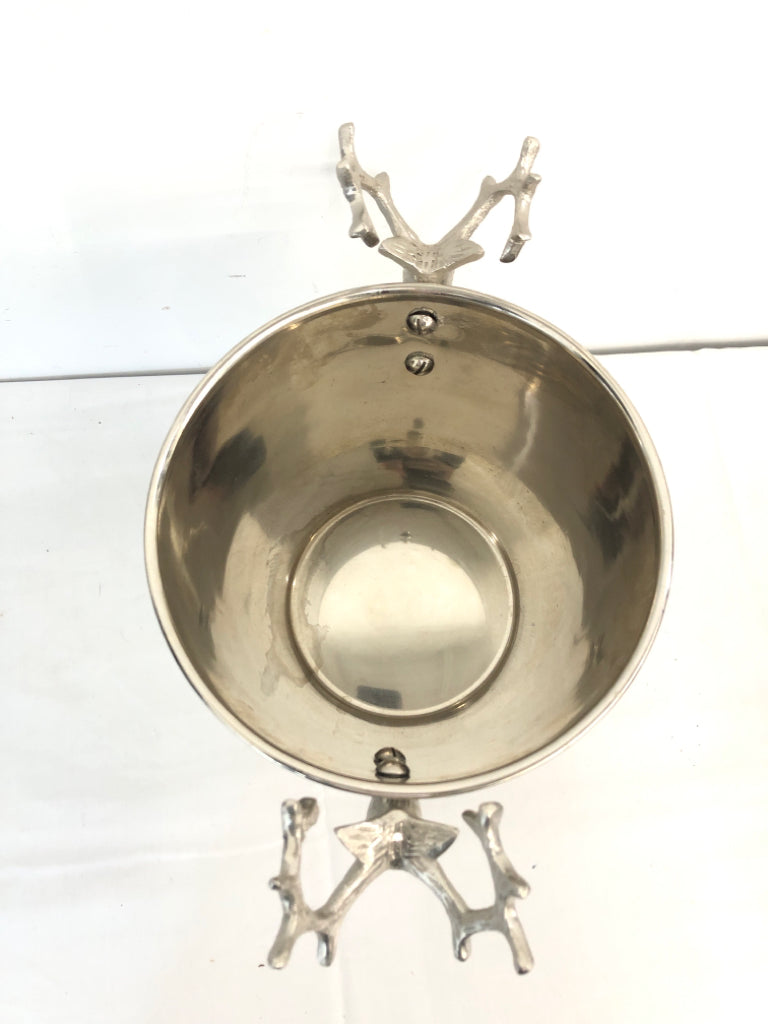 PIER 1 STAINLESS STEAL ICE BUCKET W/ STAG DEER HANDLES.