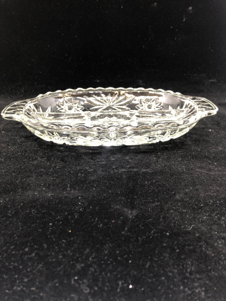 VTG CUT GLASS DIVIDED OVAL SERVING DISH.