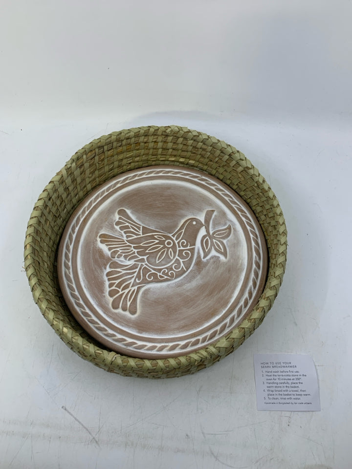 WOVEN BASKET W/ WARMER INSERT EMBOSSED DOVE.