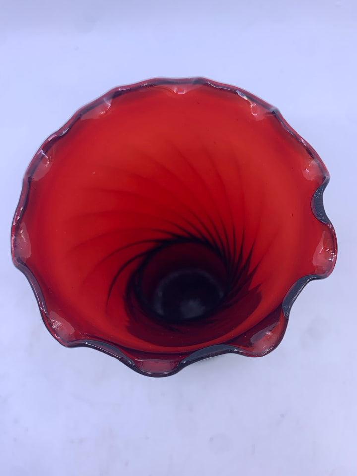 CRANBERRY GLASS VASE.