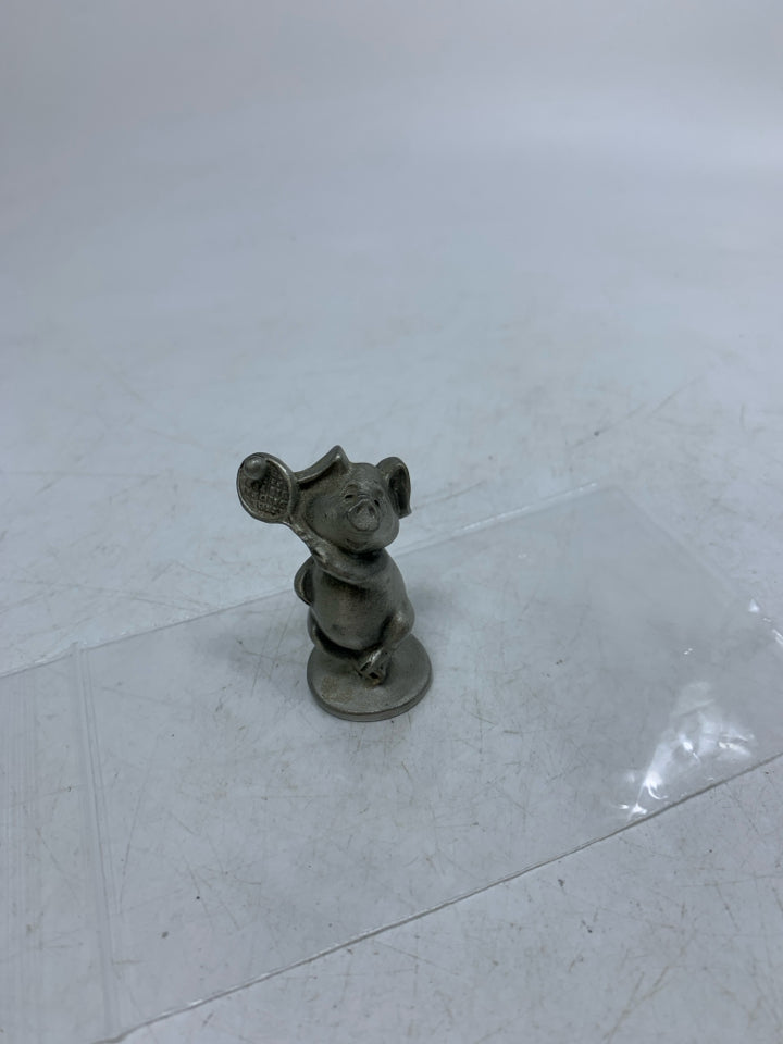MINI PIG HOLDING TENNIS RACKET FIGURINE.