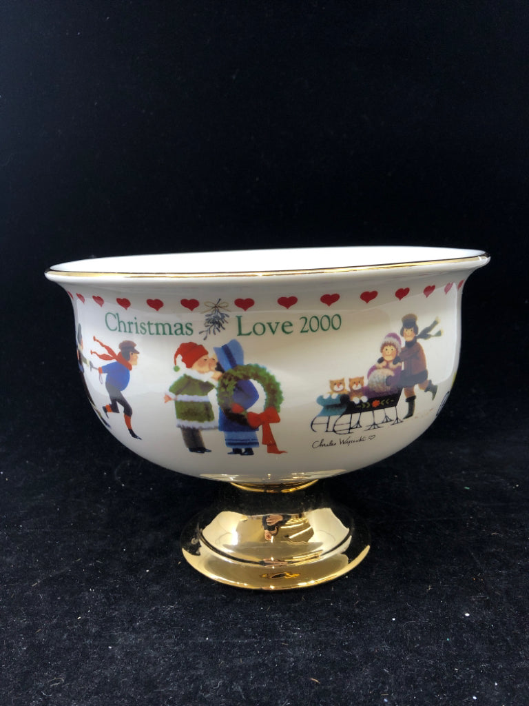 WHITE BOWL KIDS PLAYING WITH GOLD BOTTOM.