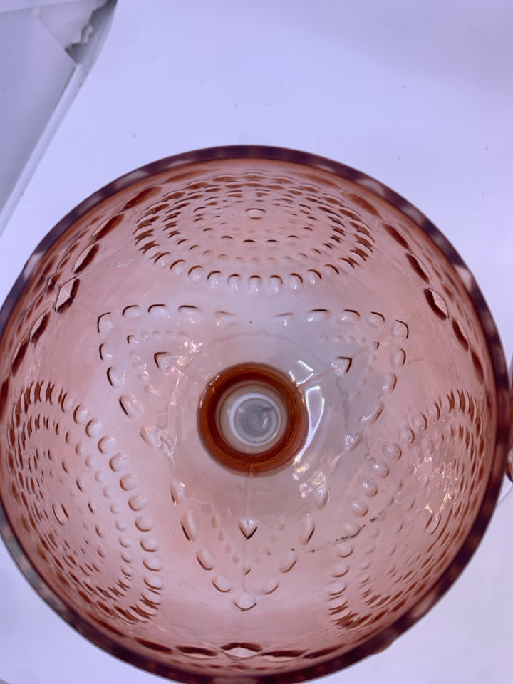 3 PALE PINK EMBOSSED CANDLE HOLDERS.