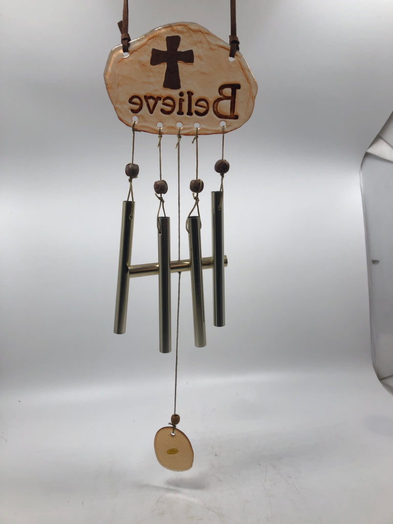 "BELIEVE" GLASS WINDCHIME.