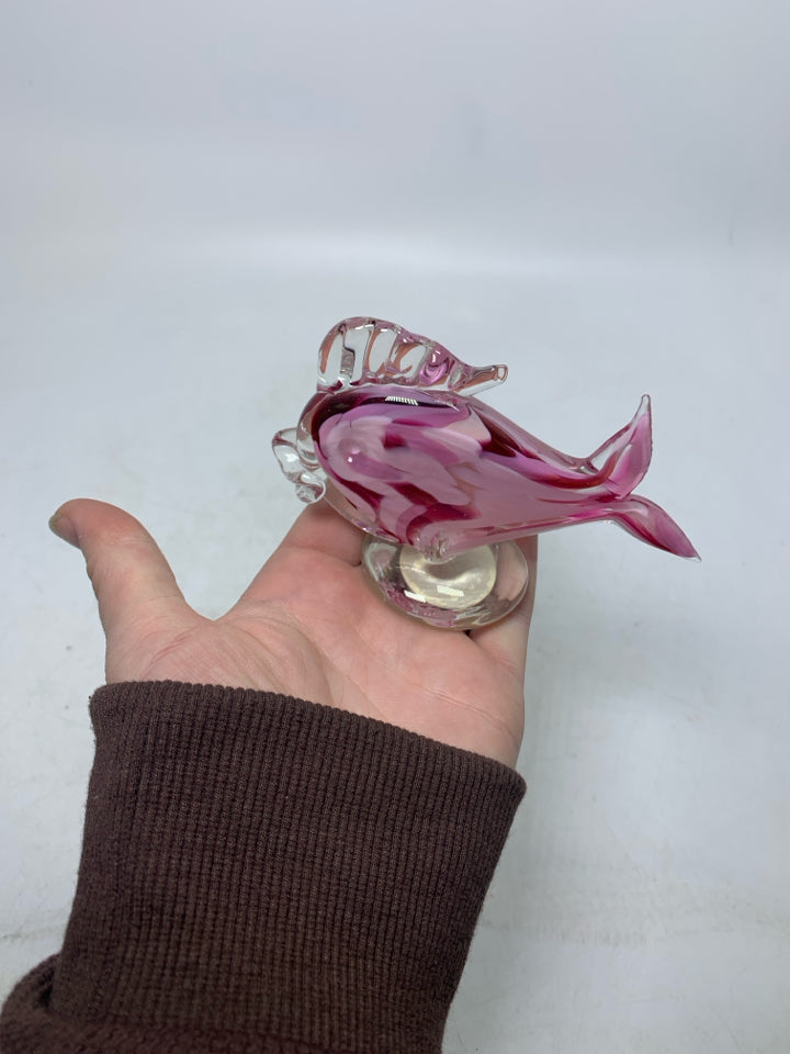 FOOTED BLOWN GLASS FISH 2 TONED PINK BERMUDA GLASS BLOWING STUDIO.