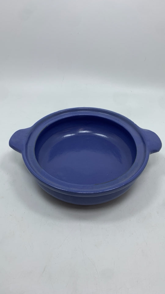 BLUE GLAZED TERRA COTTA BAKING DISH W/LID.