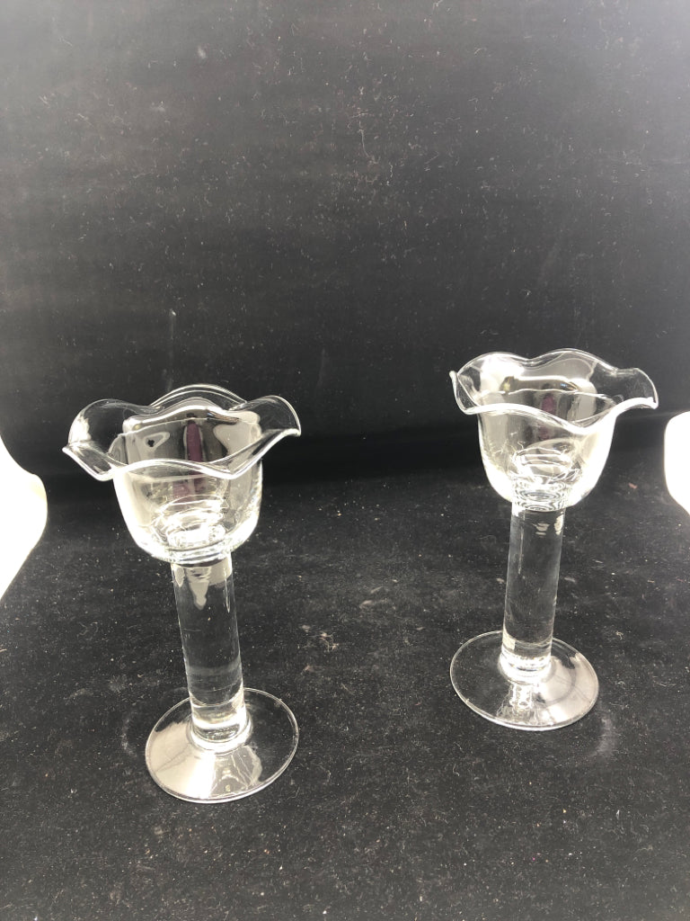 2 WAVY EDGE TAPER CANDLE HOLDERs.