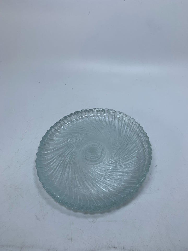 4 GLASS SWIRL SALAD PLATES.