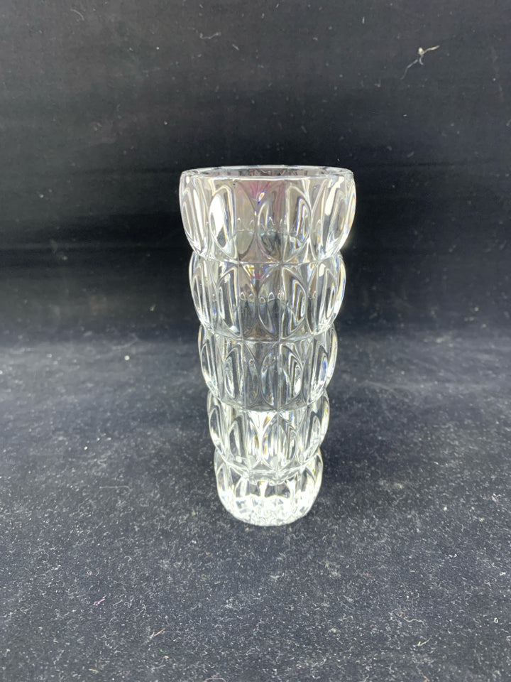 CLEAR GLASS INDENTED VASE.