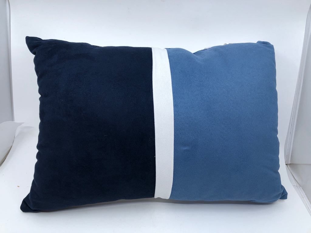 TWO TONED BLUE RECTANGLE PILLOW W WHITE.