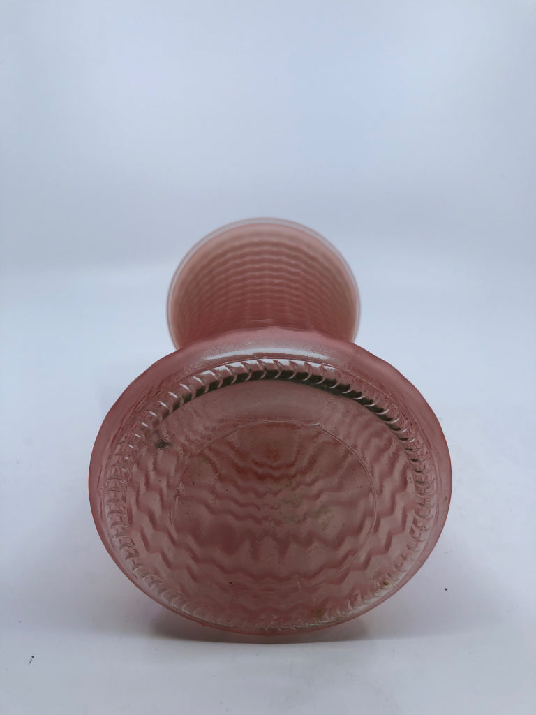 PINK FROSTED TEXTURED GLASS VASE.