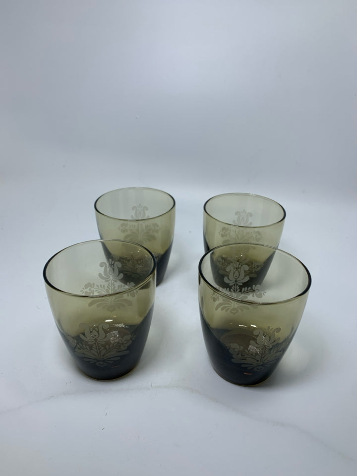 4 LIBBEY "VILLAGE" SMOKEY BROWN JUICE GLASSES.