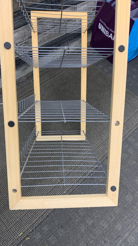 WOODEN SIDED SHOE RACK.