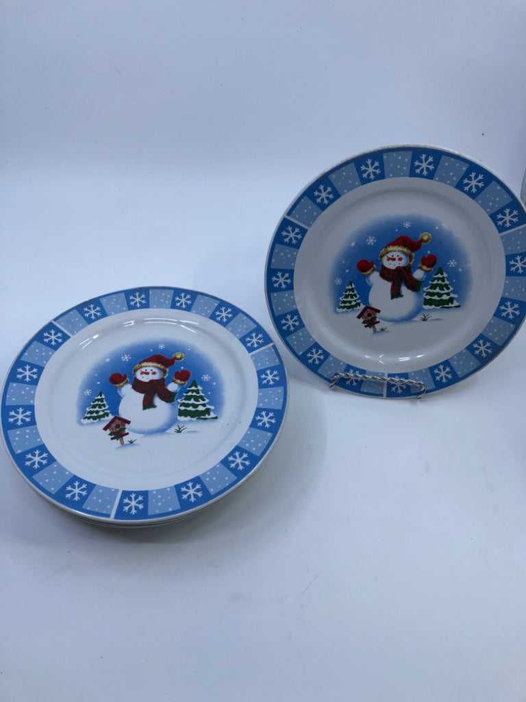 21 PC WHITE/BLUE SNOWMAN DINNER SET.