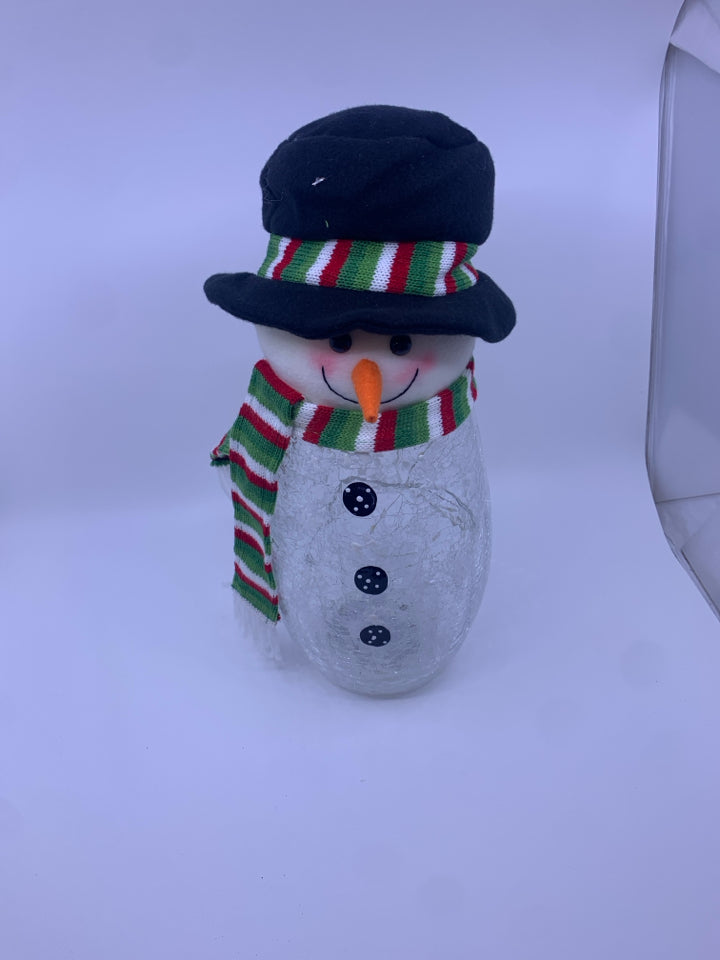 CRACKLE GLASS LIGHT UP SNOWMAN.