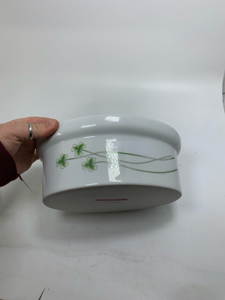 HEN ON NEST PORCELAIN SHAMROCK COVERED OVAL DISH MARCUS NOTLEY IRELAND.