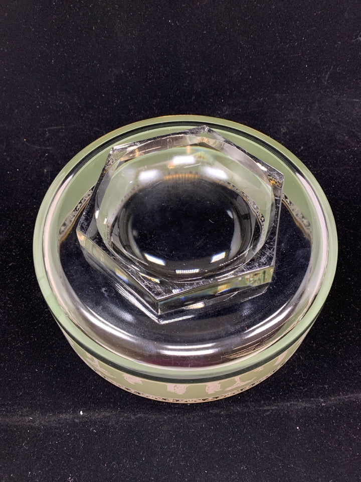 VTG 5PC HELLENIC GREEN GLASS SERVING BOWL W/4 BOWLS.