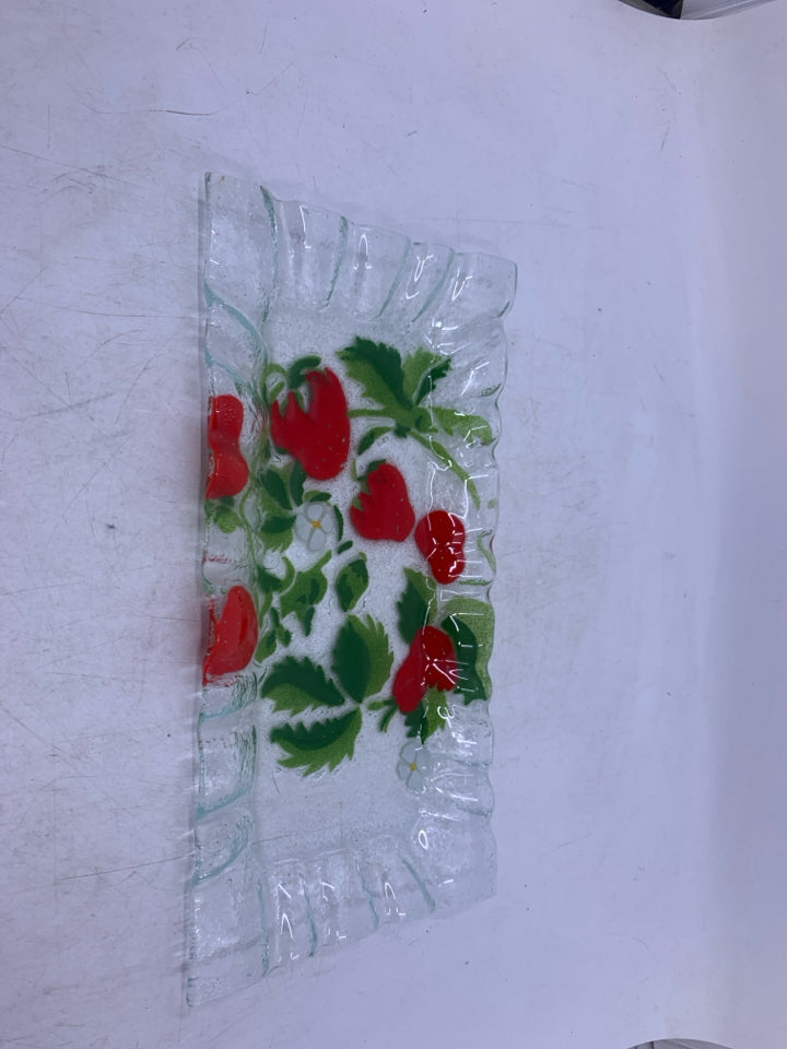 FUSED GLASS STRAWBERRIES TRAY.