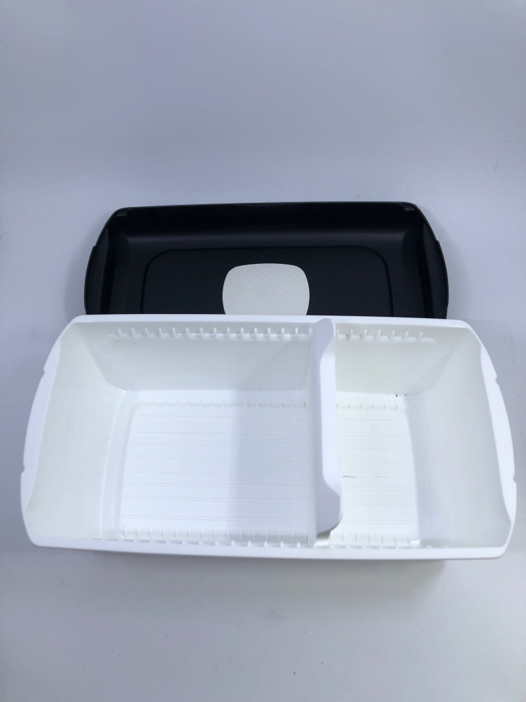 WHITE W/ BLACK LID TUPPERWARE BREADSMART JUNIOR STORAGE CONTAINER.