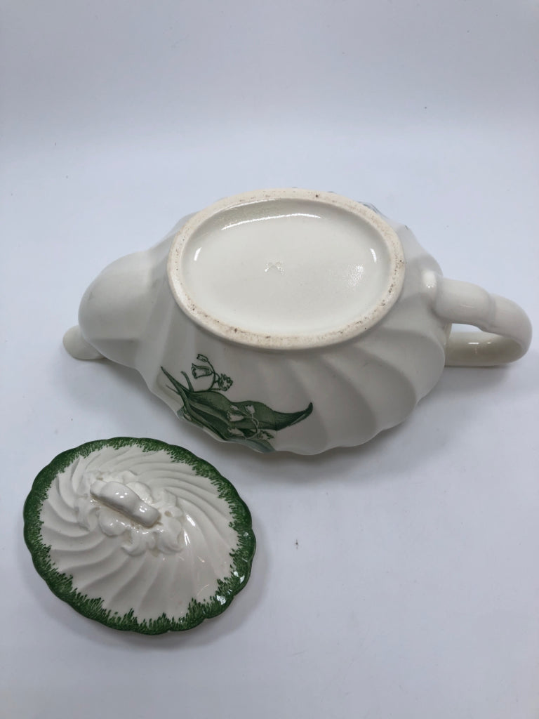 VTG LILY OF THE VALLEY TEAPOT W/GREEN EDGE.