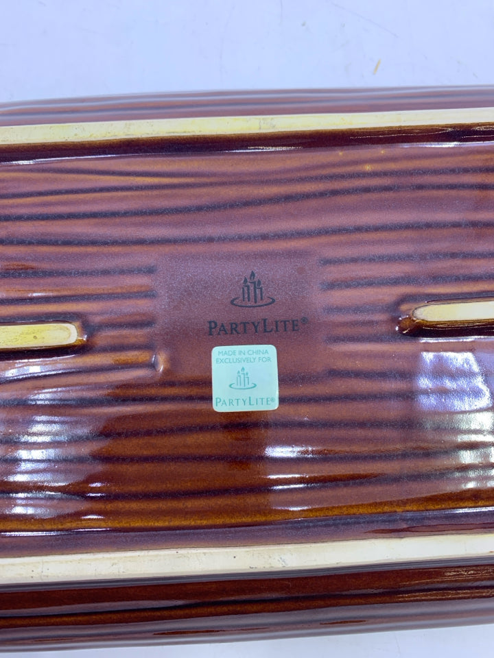 BROWN STRIPED CERAMIC CENTERPIECE- PARTYLITE.