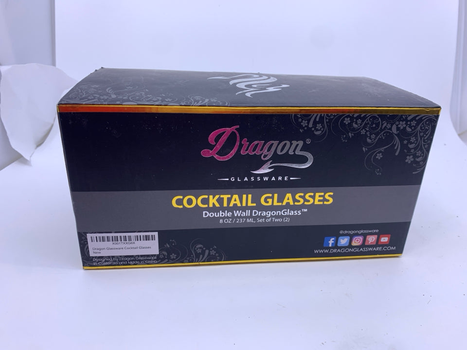 2 NIB DRAGON DOUBLE WALL COCKTAIL GLASSES.