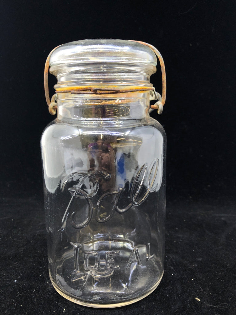 VTG BALL MASON JAR W METAL CLASP.