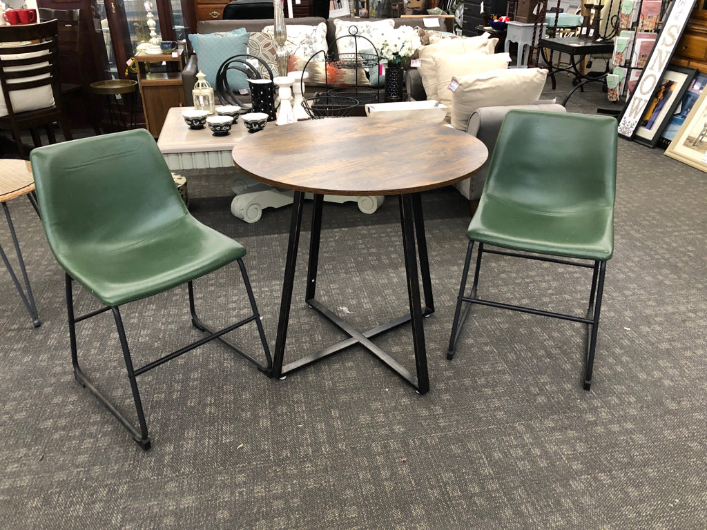3PC MODERN TABLE & CHAIRS W/CRISCROSS BASE.