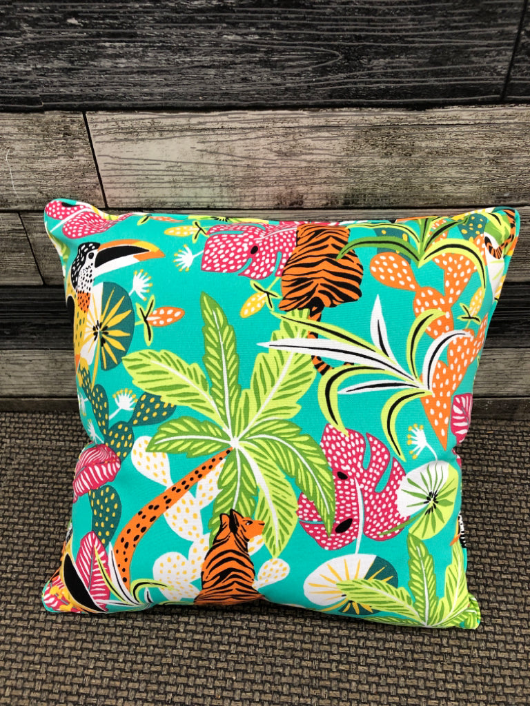 COLORFUL TIGER & PALM TREE PILLOW.