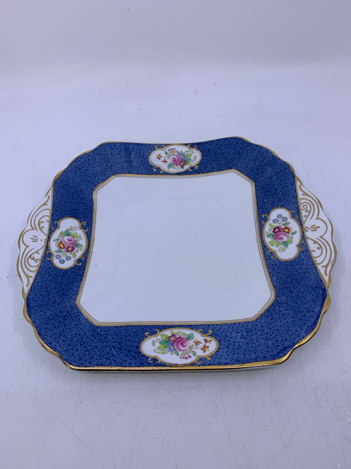 BLUE WITH FLORAL TRIM SERVING PLATE.